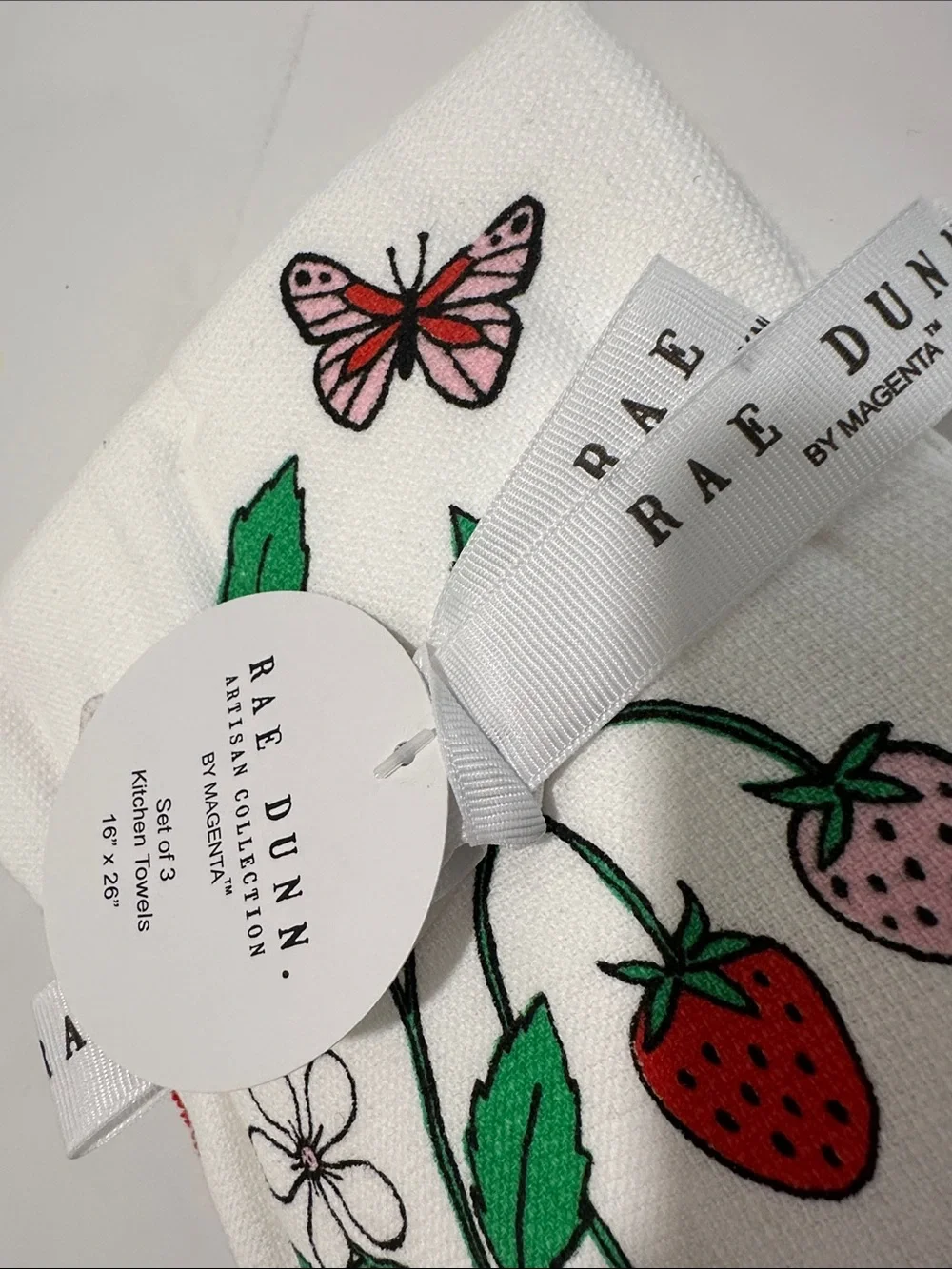 Rae Dunn Set of 3 Kitchen Towels Berry Sweet & Healthy 16 x 26